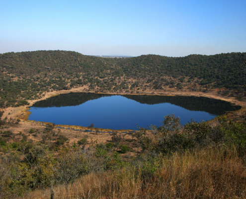 The Tswaing Meteorite Crater, formed 220,000 years ago by a stony meteorite impact.